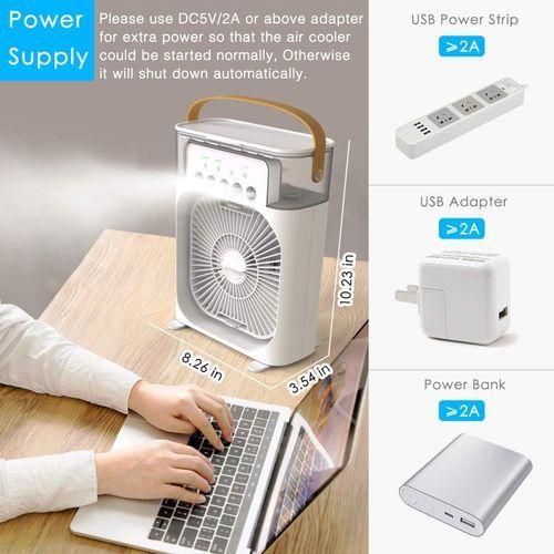 Portable Fan Air Conditioners USB Electric Fan LED Night Light Water Mist Fun 3 In 1 Air Humidifie For Home Car Mini Fan White Black