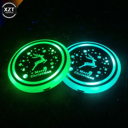 2pcs Universal Glow Car Coaster Usb Rechargeable Colorful Led Luminous Coaster Cool Star Pattern Car Cup Holder Car Accessory