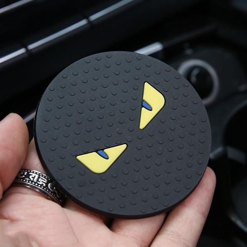 Car Water Coasters Cartoon Little Monster Non-Slip Insulation Pad Silicone Round Cup Groove Mat Car Interior Styling Accessories