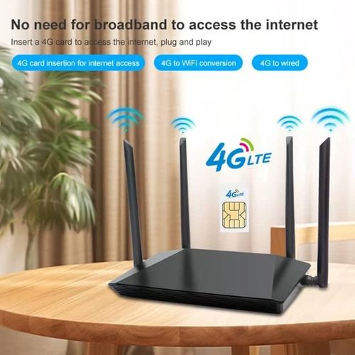 4G WiFi Router 4g LTE With SIM Card Slot – Unlocked For MTN, Airtel, Lycamobile And Others, High Gain Antenna, 300 Mbps Speed, 3 Adaptive Network Ports - Black