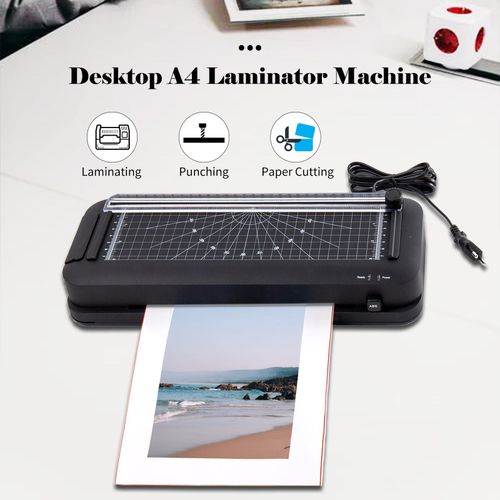 Thermal Laminator Desktop A4 Laminator Machine with Laminating Punching Paper Cutting Function Automatic Laminator Paper Trimmer for Home School Office 300mm/min NO5137