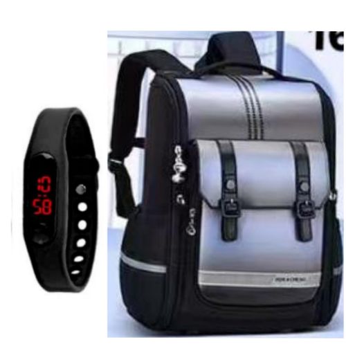 Kids Back To School Hard Body Backpack With Free Watch- Black