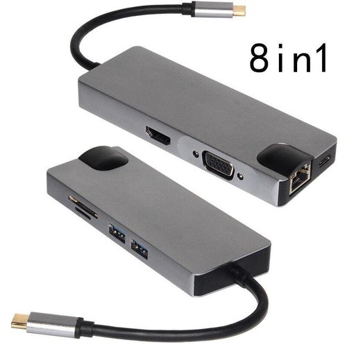 8in1 USB C hub RJ45 HDMI USBx2 VGA SD TF USB3.0x2