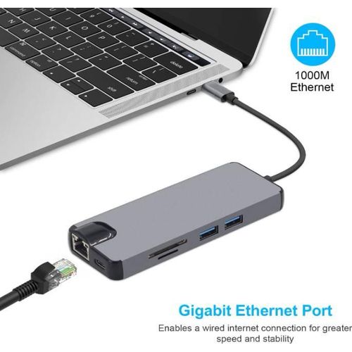 8in1 USB C hub RJ45 HDMI USBx2 VGA SD TF USB3.0x2