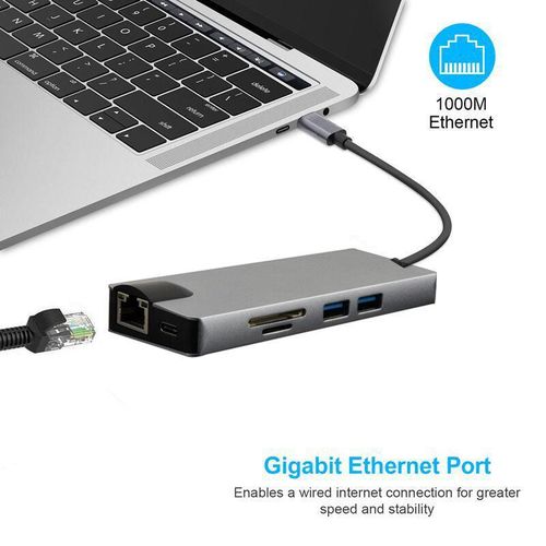 8in1 USB C hub RJ45 HDMI USBx2 VGA SD TF USB3.0x2