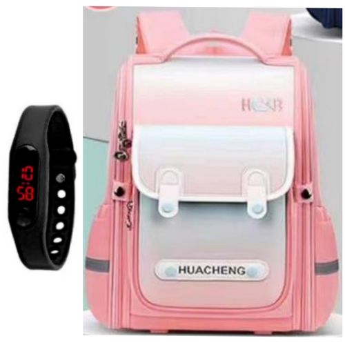 Kids Back To School Hard Body Backpack With Free Watch- Pink, Black