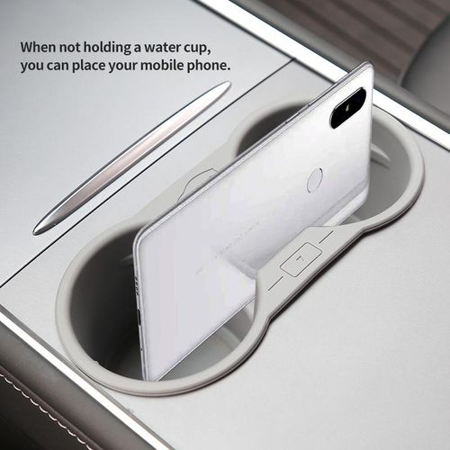 Water Cup Holder For Tesla Model 3/y 2023 Center Console Storage Box Insert Non-Slip Silicone Phone Organizer Limiter Anti-Bump