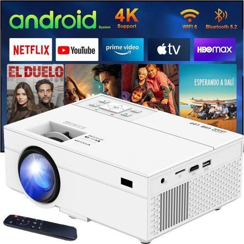 Mini Projector With Android TV, 350 ANSI WiFi 6 Bluetooth Projector Native 1080P 4K Supported Outdoor Movie Projector