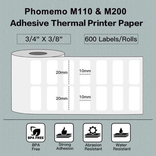 600pcs Roll 20x10mm Square SelfAdhesive Thermal Labels