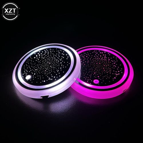 2pcs Universal Luminous Car Water Cup Coaster Holder Usb Charging Led Car Interior Decoration Atmosphere Light Coaster
