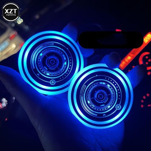 2pcs Universal Luminous Car Water Cup Coaster Holder Usb Charging Led Car Interior Decoration Atmosphere Light Coaster