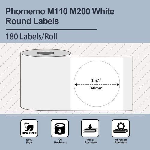 180pcs Roll 40x40mm Round SelfAdhesive Thermal Labels