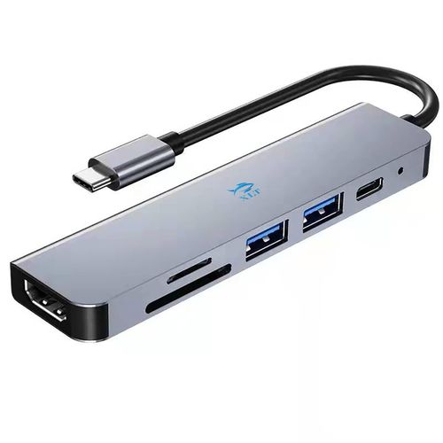 XLT USB C Hub 6-in-1 Type C to HDMI 4K Adapter with 2 USB 3.0 Ports SD/TF Card Reader, 100W USB-C Power Delivery Aluminium Compatible for MacBook Pro/Air XPS and More USB C Devices - Space Grey