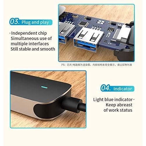 XLT USB C Hub 6-in-1 Type C to HDMI 4K Adapter with 2 USB 3.0 Ports SD/TF Card Reader, 100W USB-C Power Delivery Aluminium Compatible for MacBook Pro/Air XPS and More USB C Devices - Space Grey