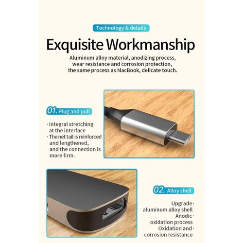 XLT USB C Hub 6-in-1 Type C to HDMI 4K Adapter with 2 USB 3.0 Ports SD/TF Card Reader, 100W USB-C Power Delivery Aluminium Compatible for MacBook Pro/Air XPS and More USB C Devices - Space Grey