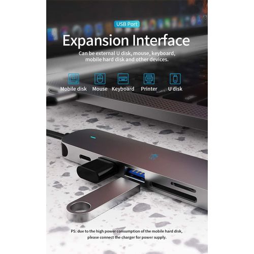 XLT USB C Hub 6-in-1 Type C to HDMI 4K Adapter with 2 USB 3.0 Ports SD/TF Card Reader, 100W USB-C Power Delivery Aluminium Compatible for MacBook Pro/Air XPS and More USB C Devices - Space Grey