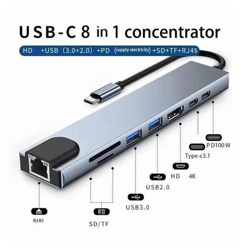 Usb 8 In 1 Type C 3 1 To 4k Hdtv Hub Adapter With Sd Tf Rj45 Reader Pd Fast Charge For Macbook Notebook Computer