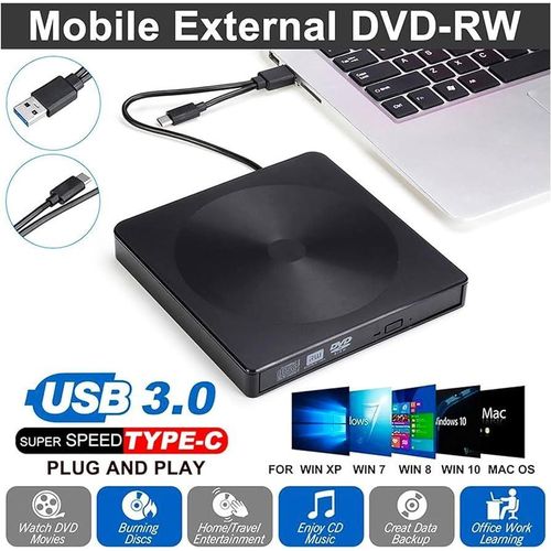 Type-C And USB 3.0 Ultra Slim Portable Dvd Writer/Player - Black