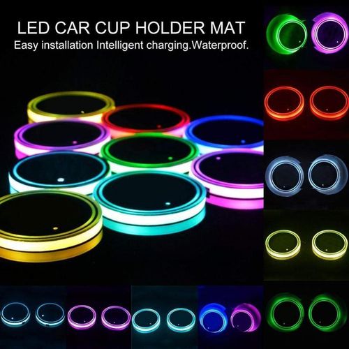 12v Universal Led Car Cup Holder Colorful Rgb Light Mat Pad Drink Coaster Interior Decoration Compatible With