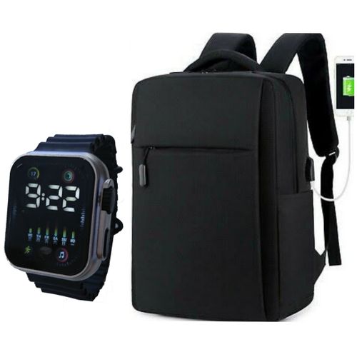 Wiersoon Anti-theft Laptop Backpack With Charging Port And Free Watch- Black