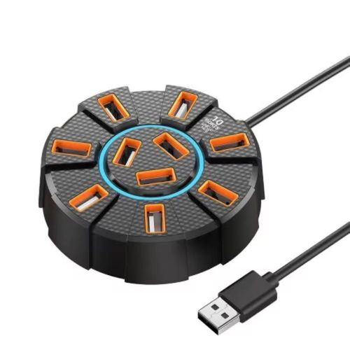 High Speed 8 Ports USB 2.0 Portable Round USB Hub, Length: 60cm Round - Black