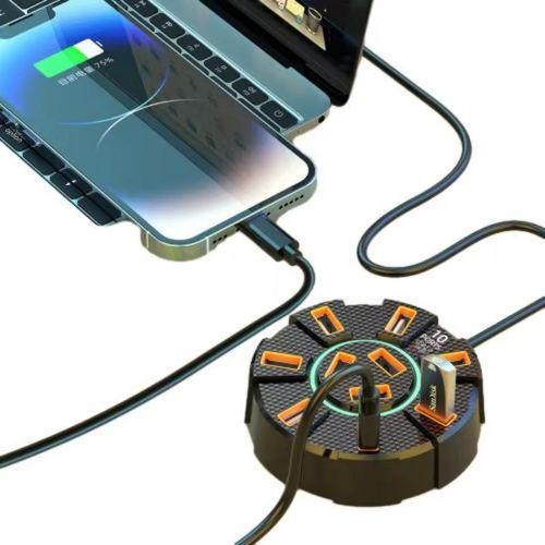 High Speed 8 Ports USB 2.0 Portable Round USB Hub, Length: 60cm Round - Black