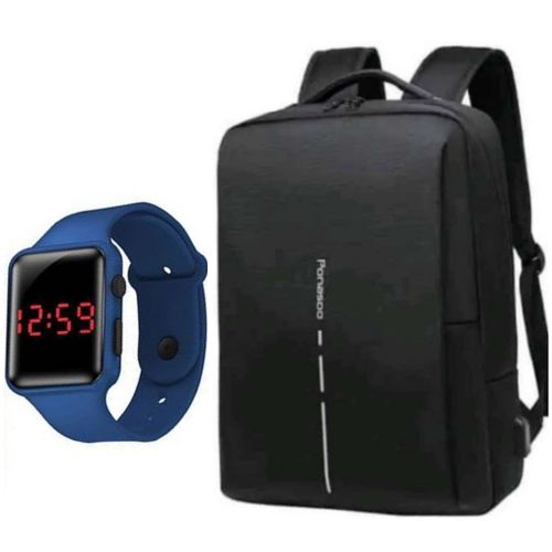 Bundle Of Watch And Anti-Theft Laptop Bag With Charging Port -Black
