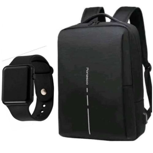 Bundle Of Watch And Anti-Theft Laptop Bag With Charging Port -Black
