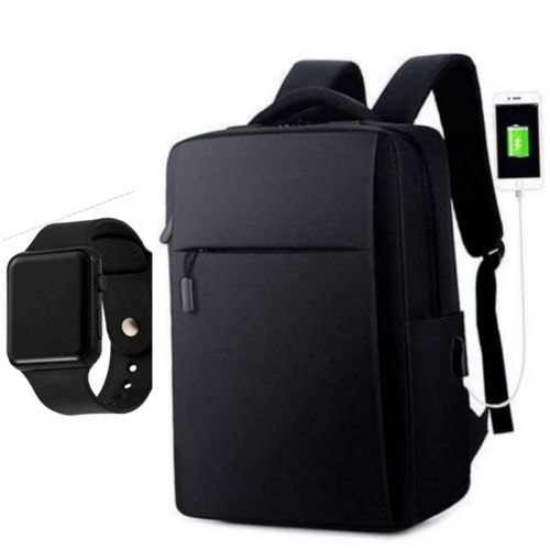Bundle Of Watch And Anti-Theft Laptop Bag With Charging Port -Black