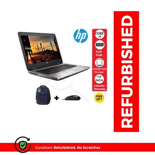 Hp ProBook 640 G1 Intel Core I3, 8GB RAM, 750GB HDD. Refurbished Grade A+ Plus free Bag and Mouse - Black (6MTHS WRTY)