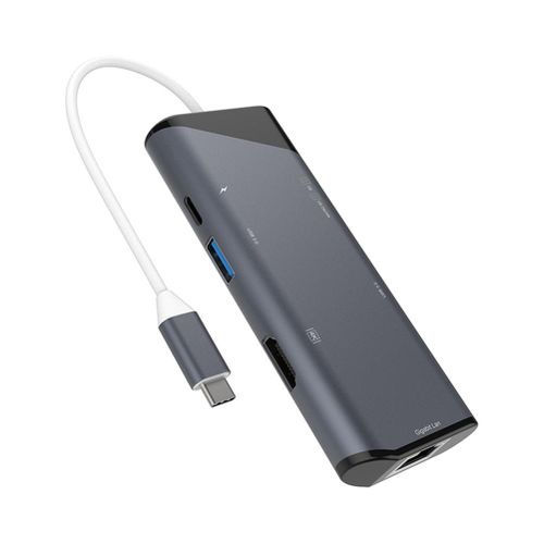 Multi-port 7-in-1 Hub Type-C to USB3.0 4K HDMI TF SD Card Reader Ethernet Adapter Docking Station New,Gray NO5238