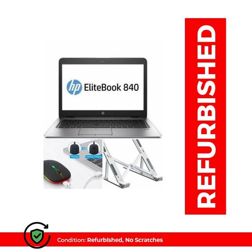 Hp EliteBook 840 , Intel Core i5 up to 2.3 GHz, 8GB RAM, 500 GB HDD Laptop Computer With Rechargable Mouse  , and Laptop stand Windows 10 Pro-Refurbished