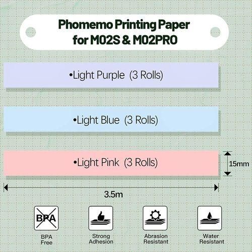 9rolls Pack 15mm Selfadhesive Thermal Paper PurpleLight BlueLight Pink Bottom