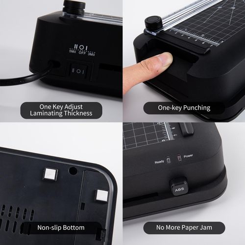 Thermal Laminator Desktop A4 Laminator Machine with Laminating Punching Paper Cutting Function Automatic Laminator Paper Trimmer for Home School Office 300mm/min NO5138
