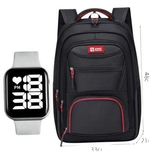 Fashion And Style Heavy Duty Travel Bag With Side Pockates And Free Watch- Black