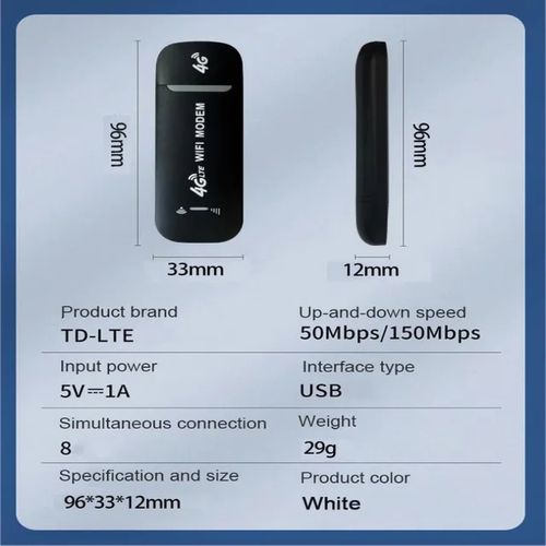 Modem 3 in 1 - hotspot- WiFi- 150Mbps- Open To All Network and SIM Cards- Black