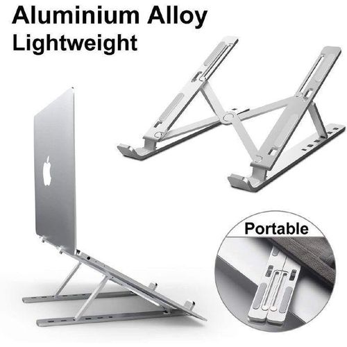 Metal Foldable Adjustable Height Laptop Stand with Phone Holder - Silver