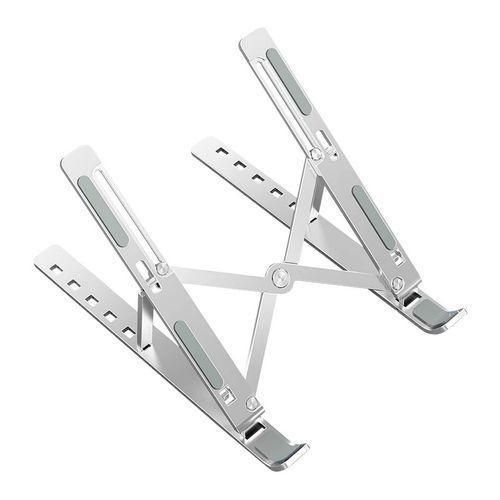 Metal Foldable Adjustable Height Laptop Stand with Phone Holder - Silver