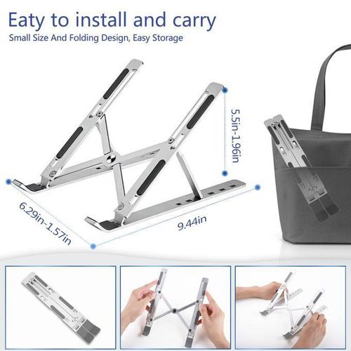 Metal Foldable Adjustable Height Laptop Stand with Phone Holder - Silver