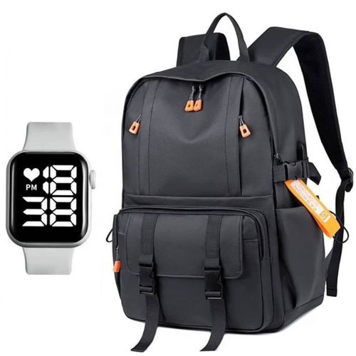 Heavy Duty Designer Bag With Free Watch- Black (Design May Vary)