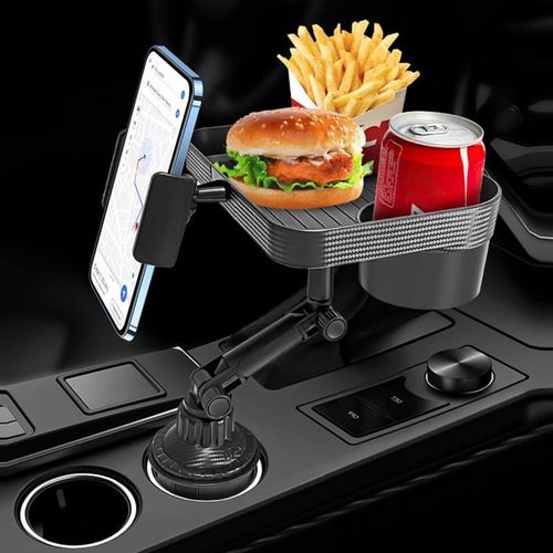 Coffee Table For Car Car Meal Tray Car Dining Tray With Cup Holder Mobile Phone Holder Space-Saving Solution For On-The-Go