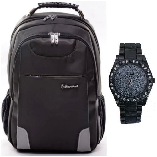 Bundle Of Anti-Theft Laptop Backpack With Watch  - Black
