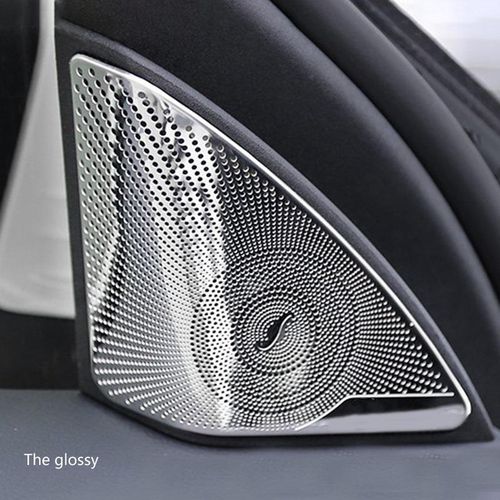 Car Front Triple-Cornered Window Horn Cover Door Speaker Cover For Mercedes-Benz C-Class W205 2015-2020 Matte Silver