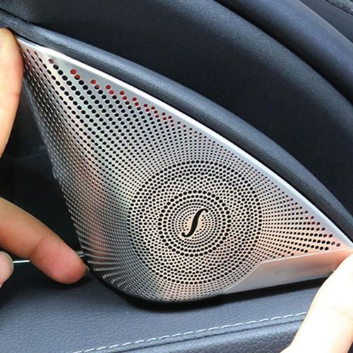 Car Front Triple-Cornered Window Horn Cover Door Speaker Cover For Mercedes-Benz C-Class W205 2015-2020 Matte Silver