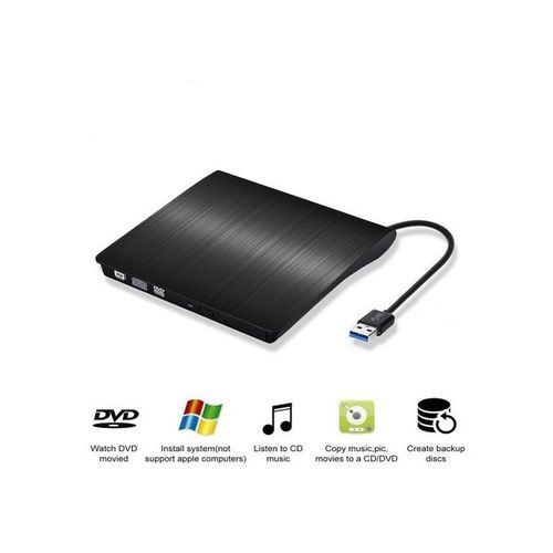 CD/DVD RW Superdrive USB 3.0 Portable Slim Rewriter Burner - Black