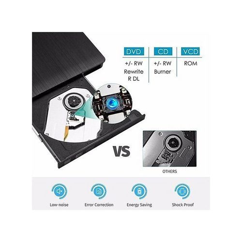 CD/DVD RW Superdrive USB 3.0 Portable Slim Rewriter Burner - Black