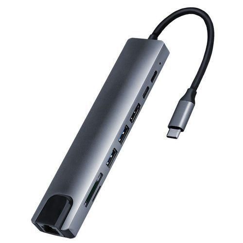 Hub 8 in 1 Type-C HUB Converter 4K HDMI-compatible 2 USB3.0 USB C PD SD/TF RJ45 Docking Station - Silver, Black
