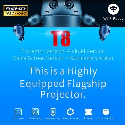 T8 1920x1080 Portable Home Theater Office Full HD Mini LED Projector With Remote Control, MultiMedia Version