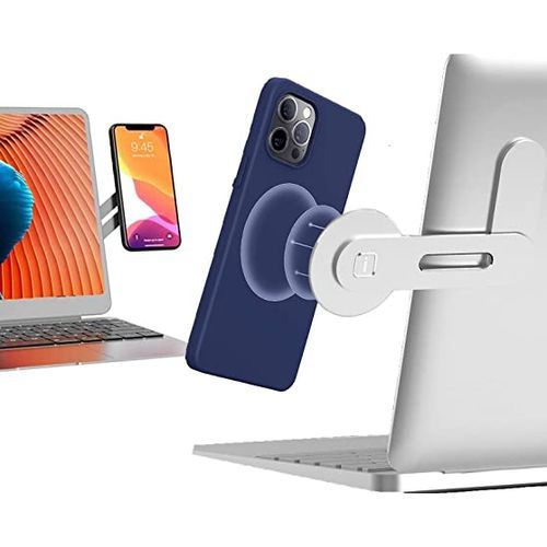 Magnetic Phone Holder for Laptop, Adjustable Phone Monitor - Silver