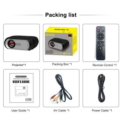T7 1920x1080P 200 ANSI Portable Home Theater LED HD Digital Projector, Basic Version, EU PlugBlack